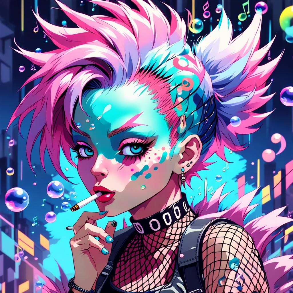 Neon 80s Anime Portrait with Faux Hawk