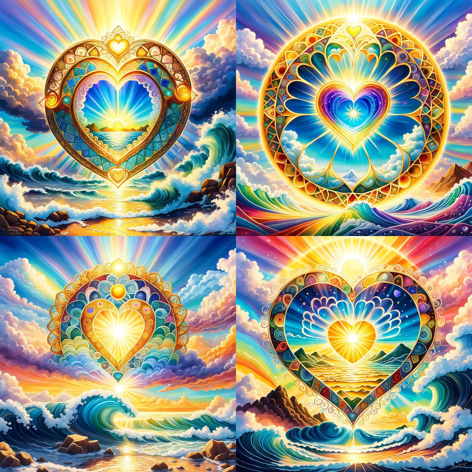 Quantum Zentangle with Crystal Heart and Rainbow Auras