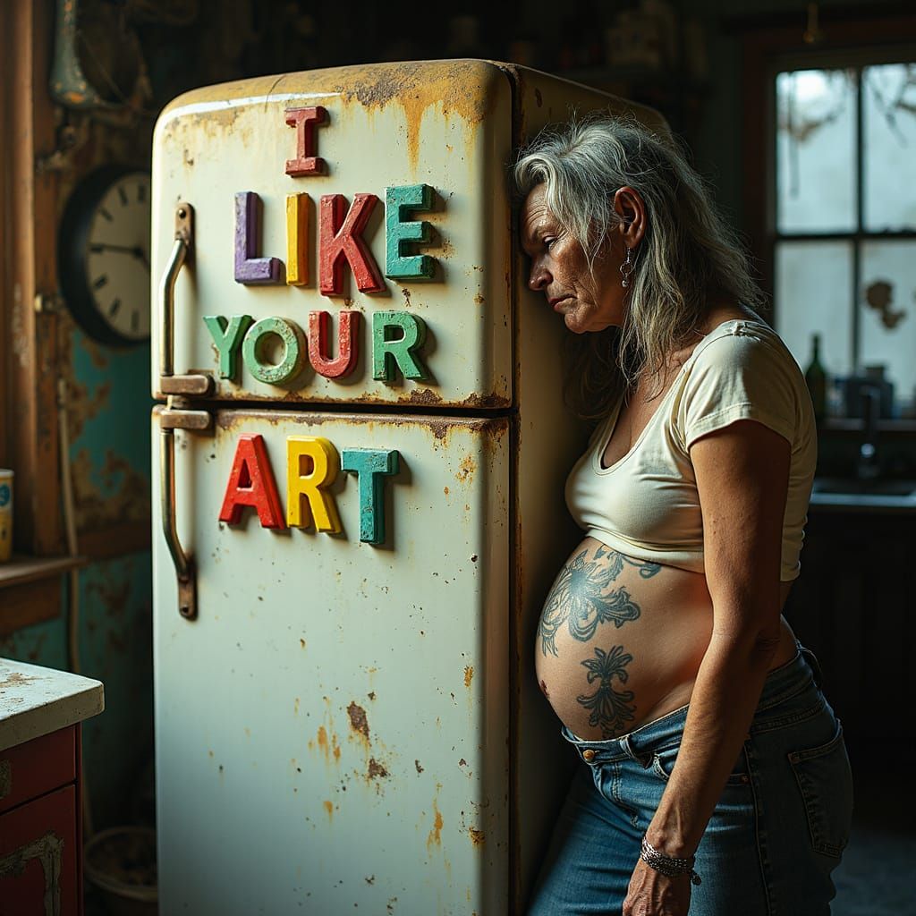 Derelict Fridge in Garage with Hillbilly Woman