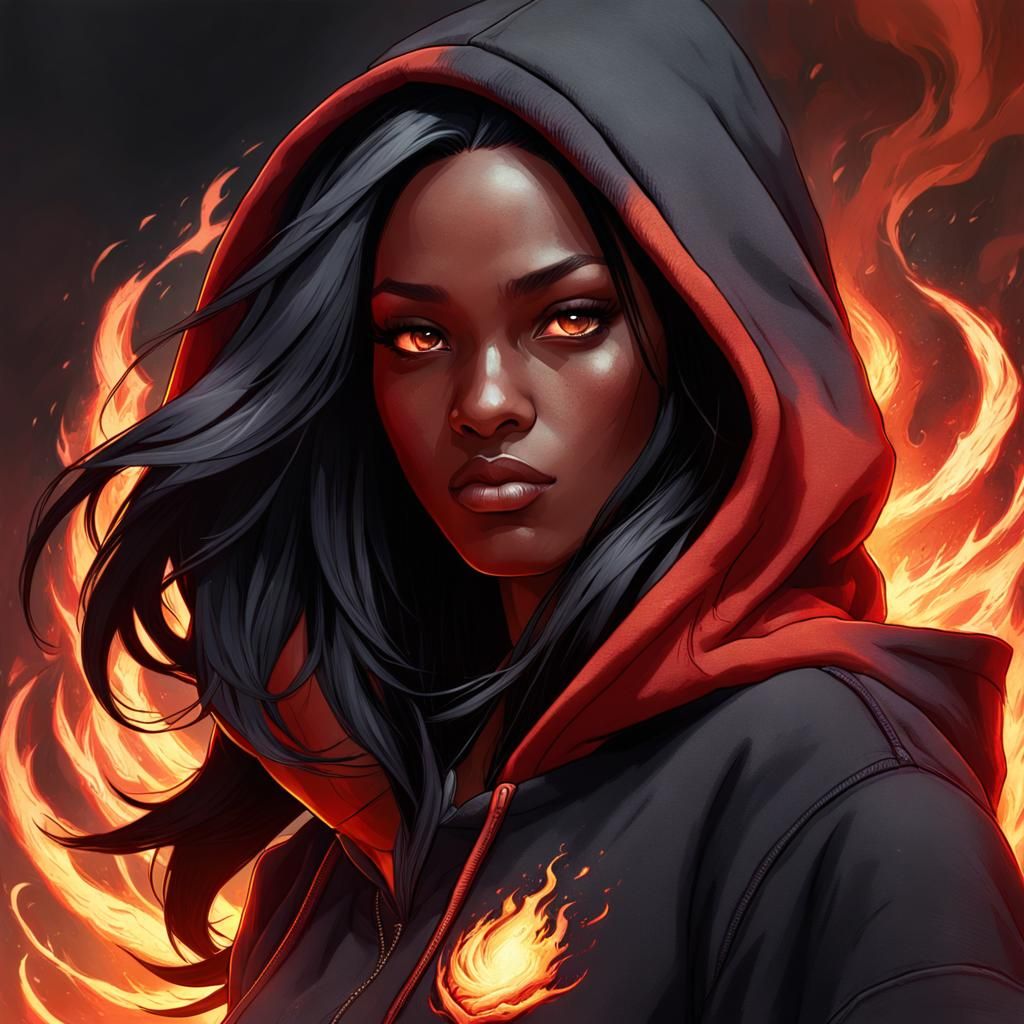 Fiery Hoodie: A Hyperdetailed Digital Portrait