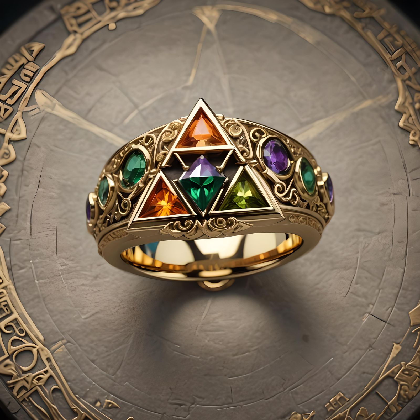 Triforce Gemstone Ring with Hylian Crest