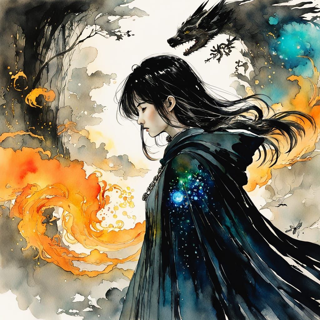Ethereal Dark Fantasy Mage in Iridescent Hues