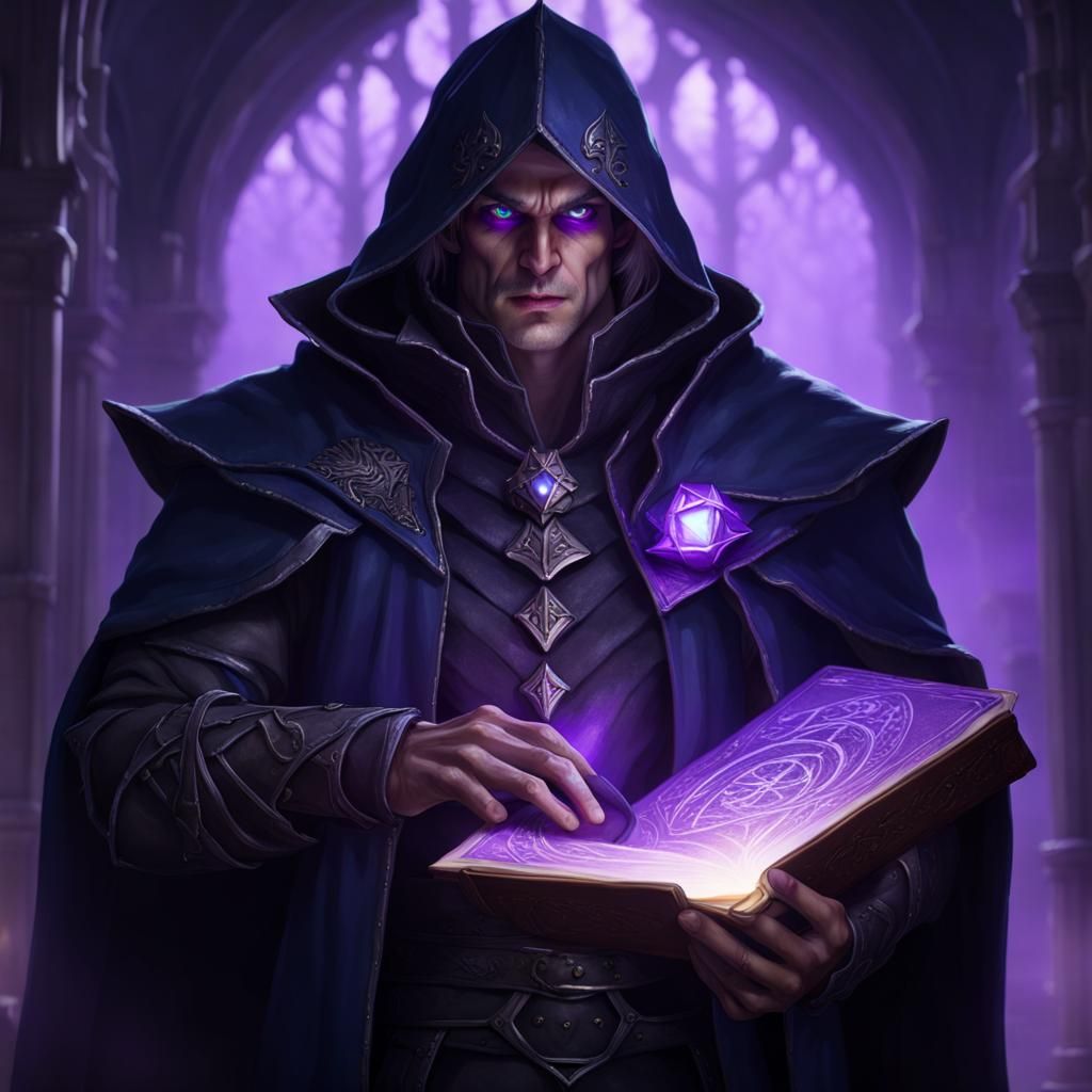 Dark Elf Warlock with Glowing Book: Fantasy Art