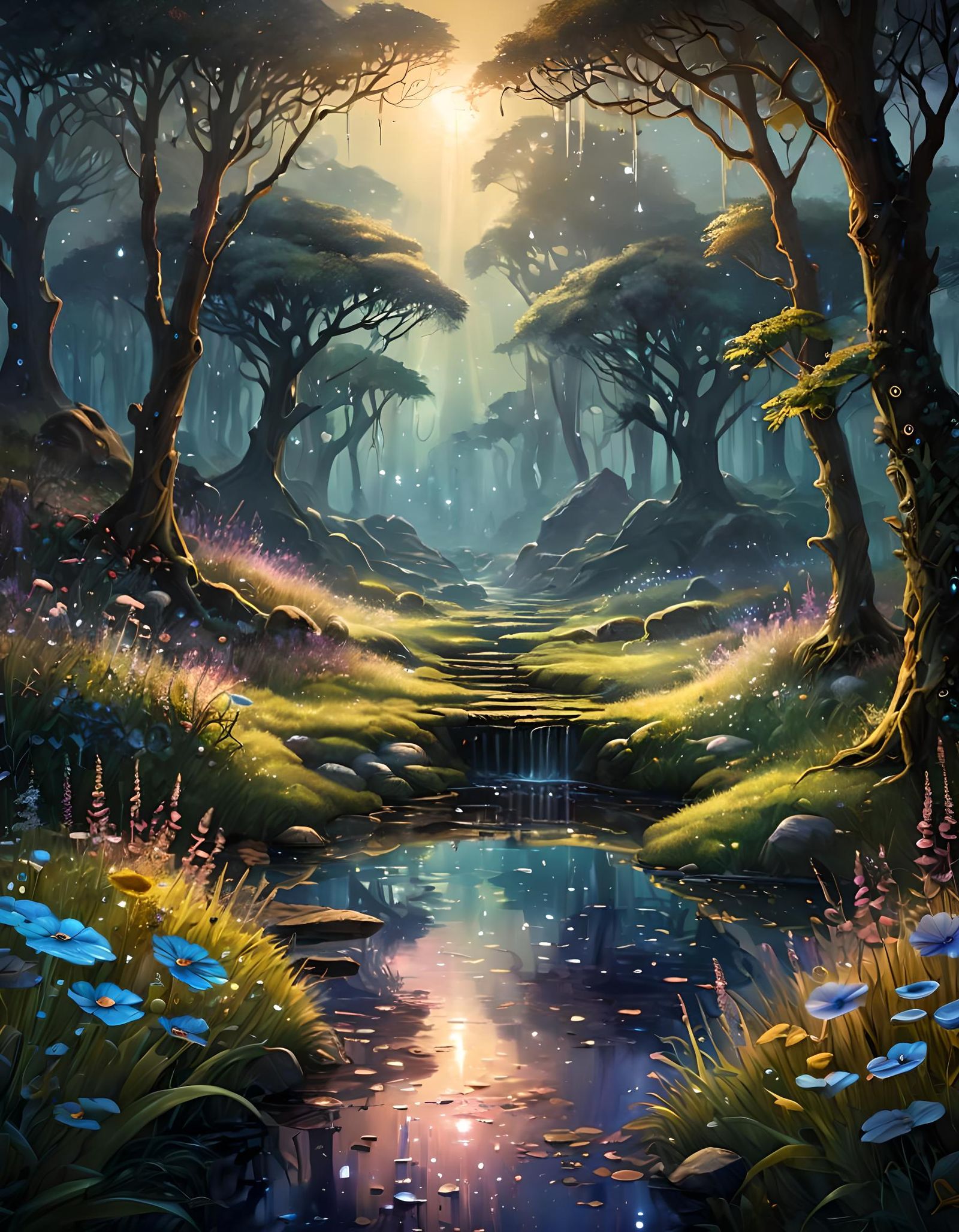 Mythical Realms in Moody Oil Painting Style