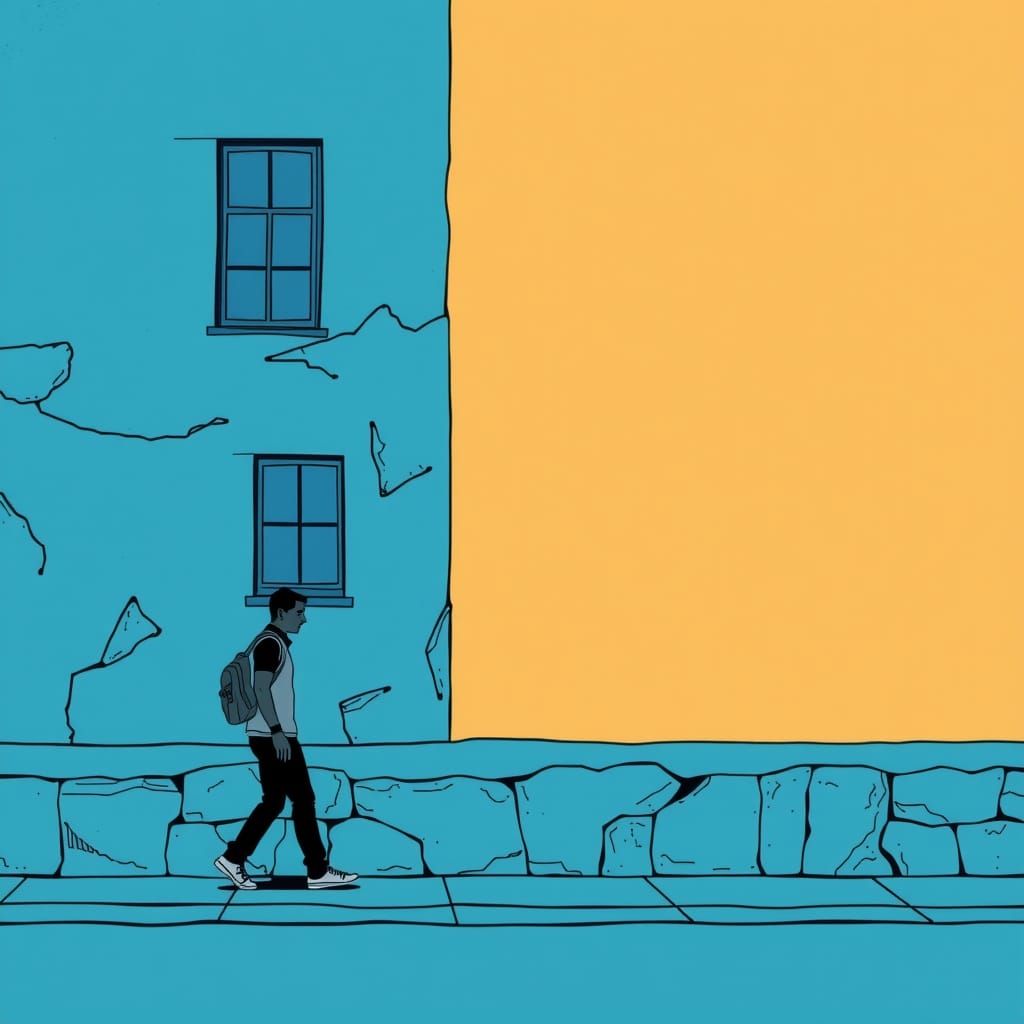 Lonely Man Walks Home: Stucco Line Art