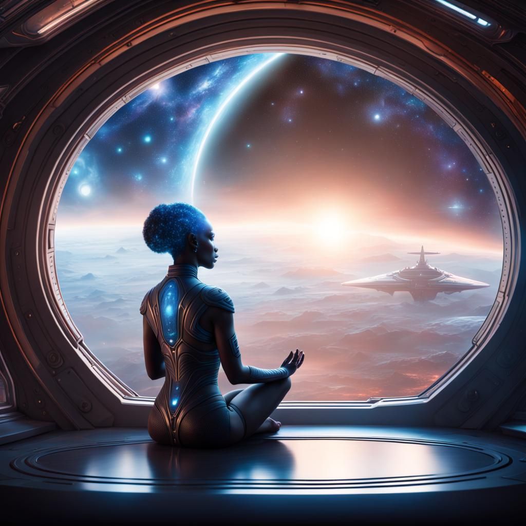 Asari Princess Meditating in Spacecraft