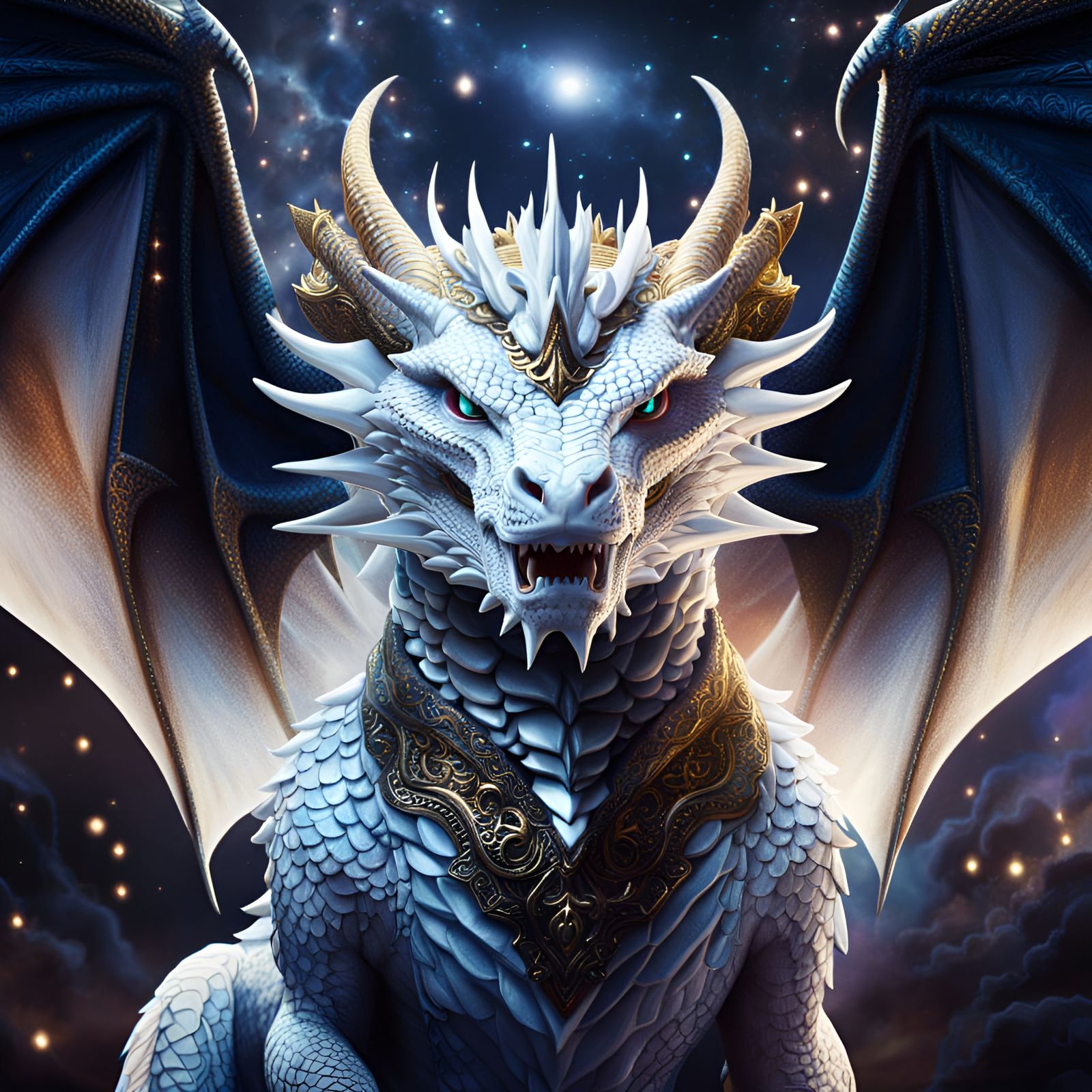 Stunning White Dragon Portrait in Gothic Night