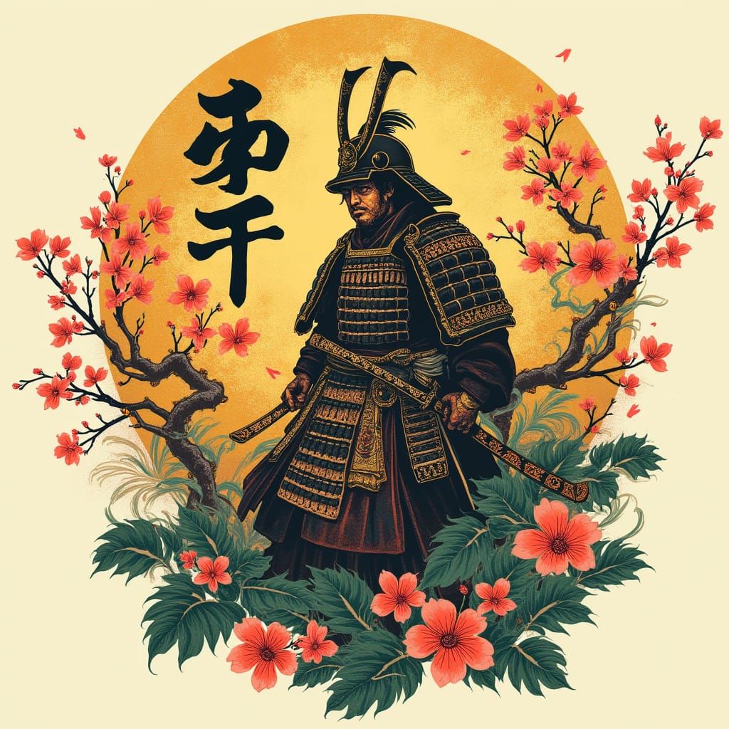 Traditional Japanese Crest with Samurai and Kanji Symbol of ...