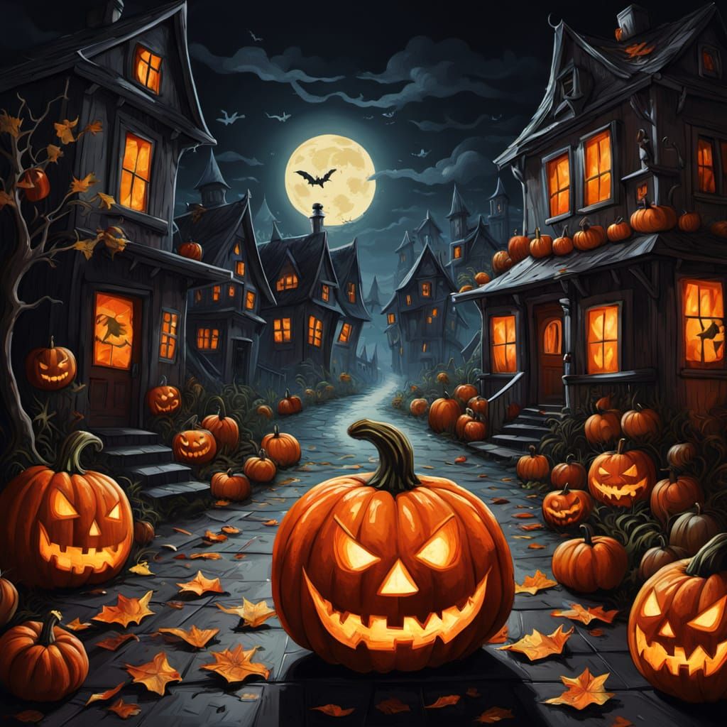 Surreal Pumpkin Grin on a Nightmarish Halloween Night