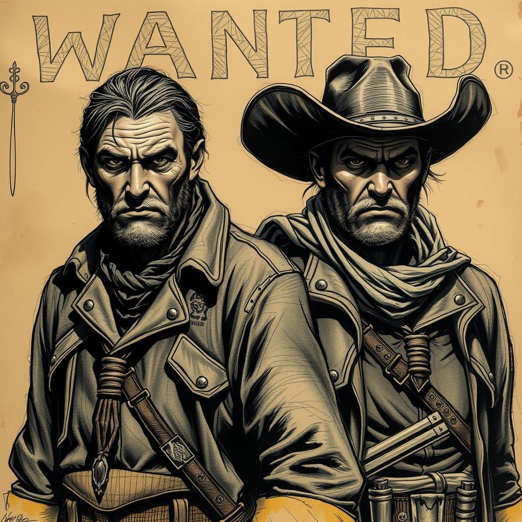 Outlaws in Charcoal Drawing Style