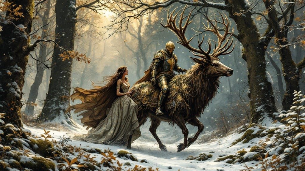 Vibrant Medieval Tapestry in Textured Gold Ink