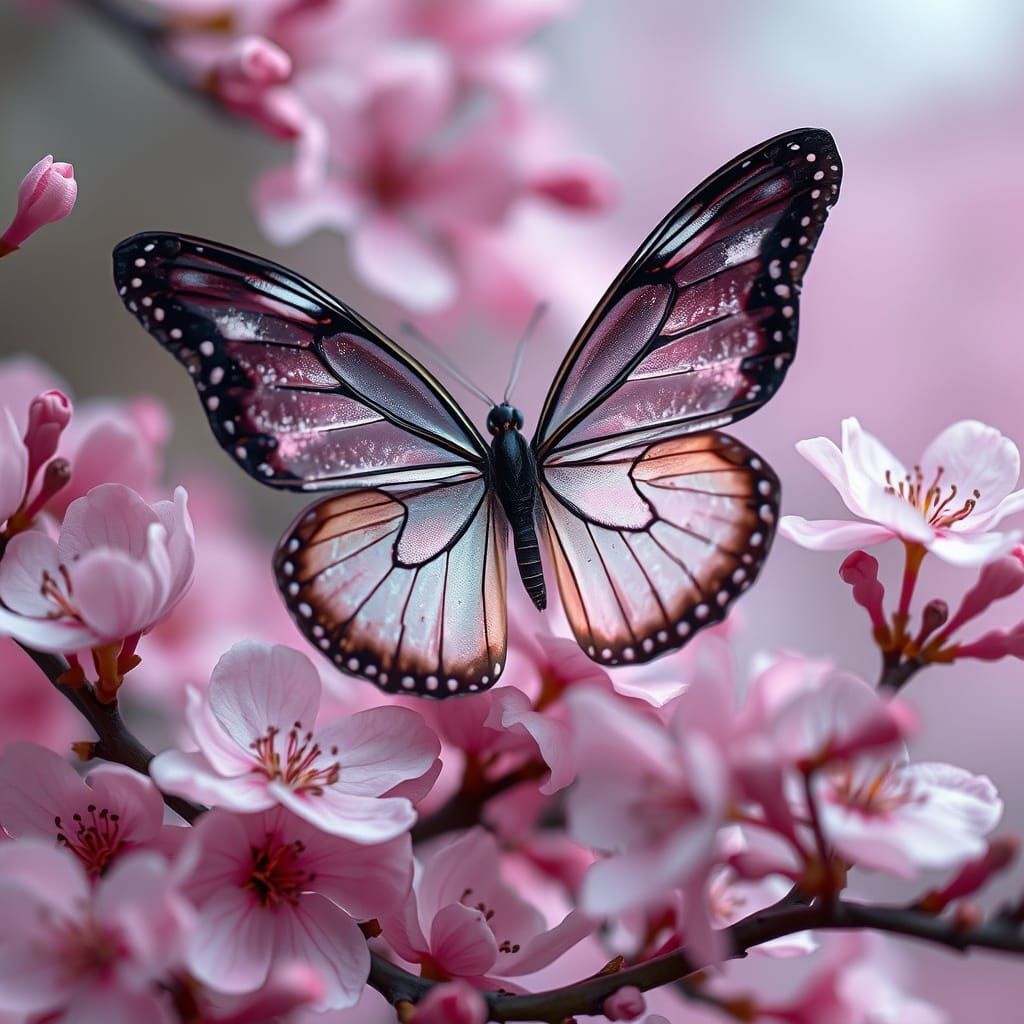 Ethereal Butterfly with Cherry Blossoms