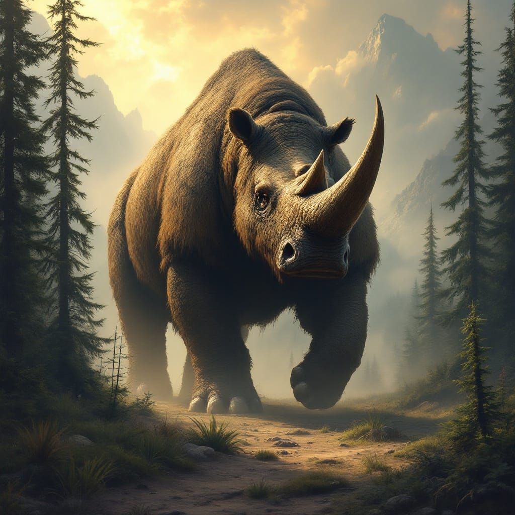 Majestic Elasmotherium in a Primeval Landscape