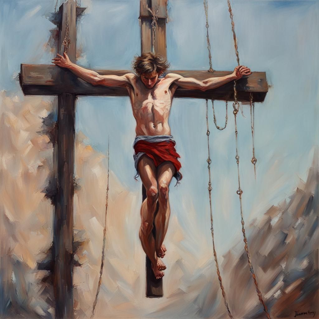 Crucified Influencer: An Oil Painting