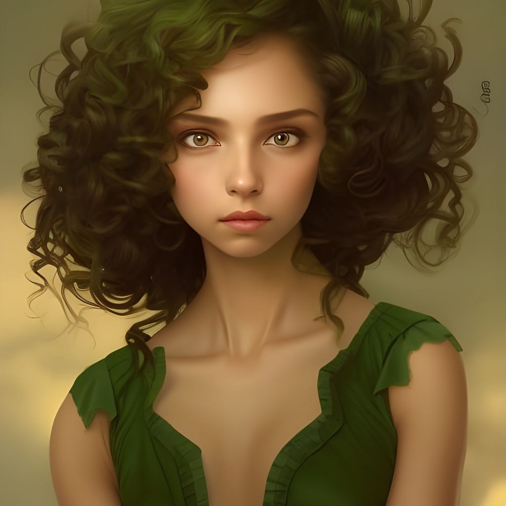 Girl in Green Dress with Castle, Digital Art