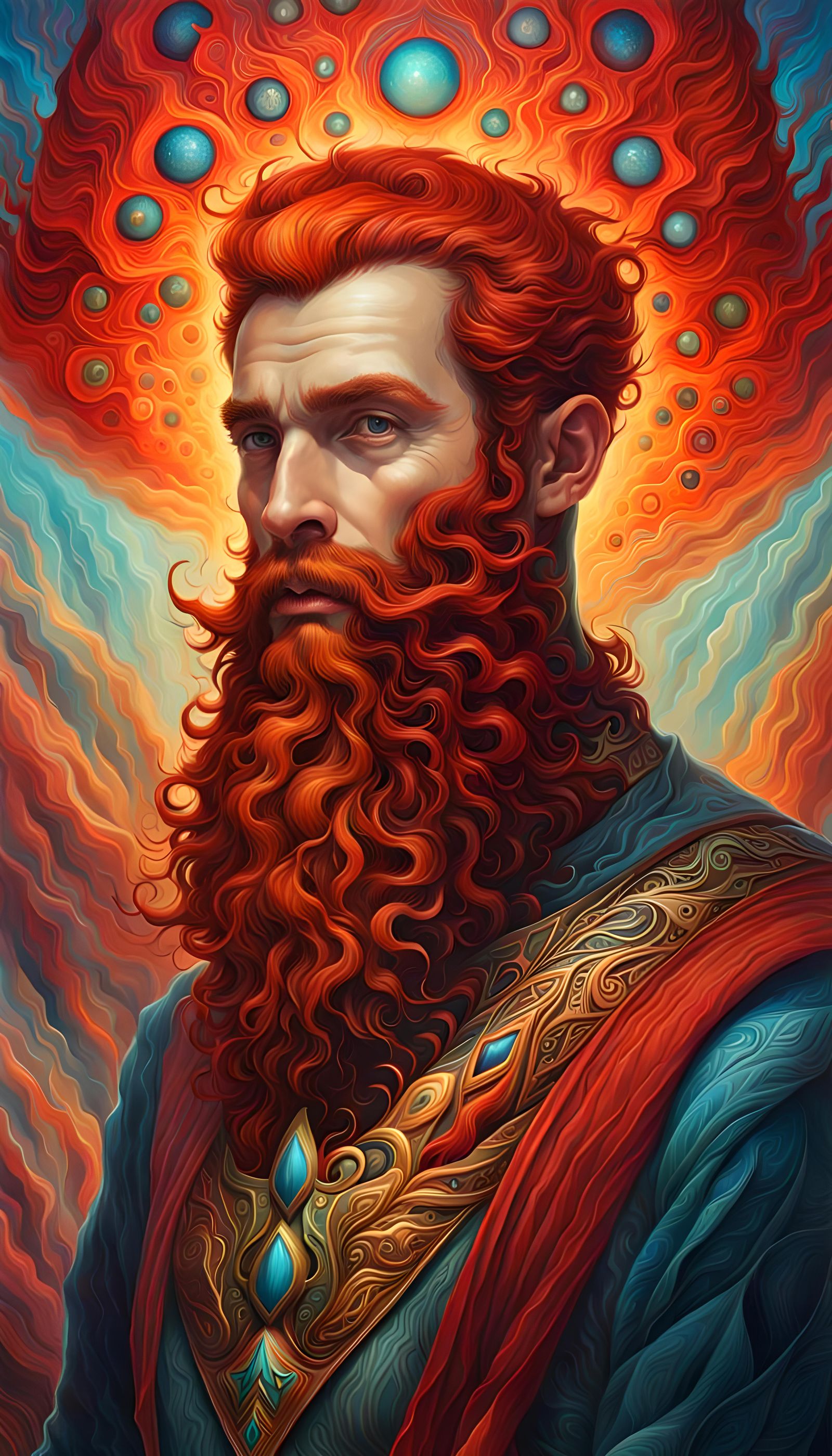 Psychedelic Bearded Man Painting in Watercolor and Ink