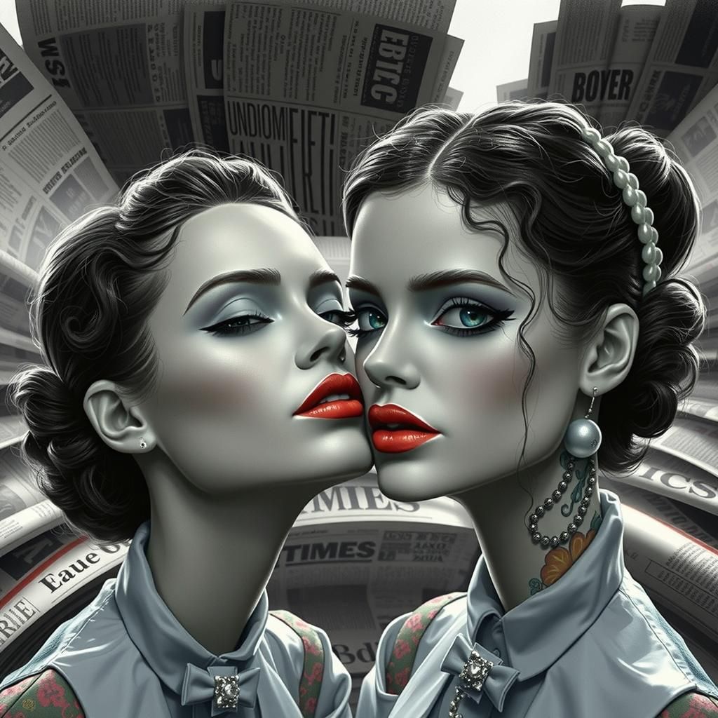 Whimsical Women in Newspaper Swirls