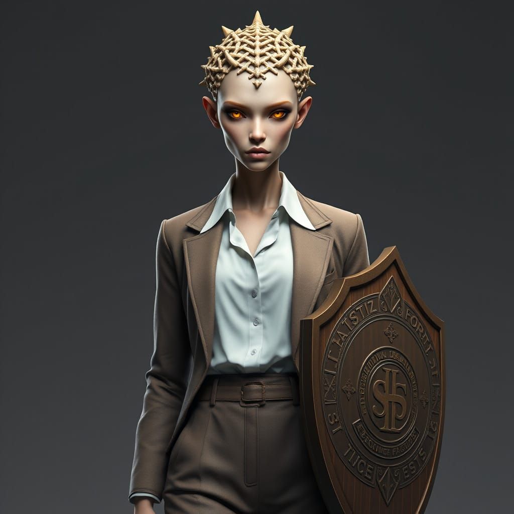 Statuesque Goddess of Wealth in Academic Attire