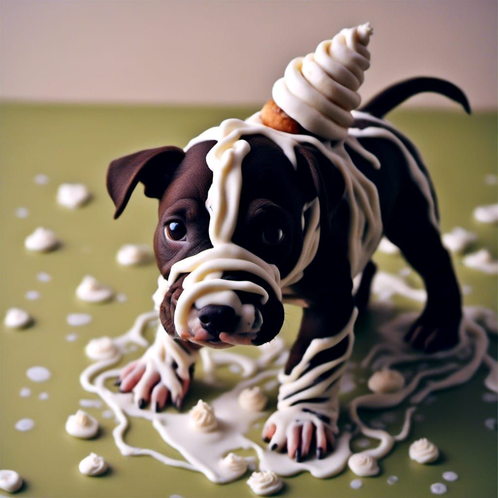 Pastry Pitbull Puppy Covered in Frosting