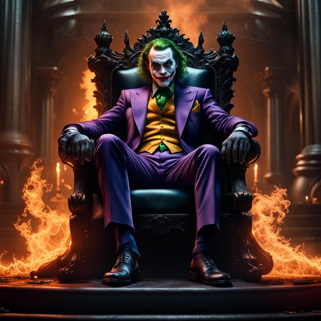 The Joker as King of Gotham on Throne