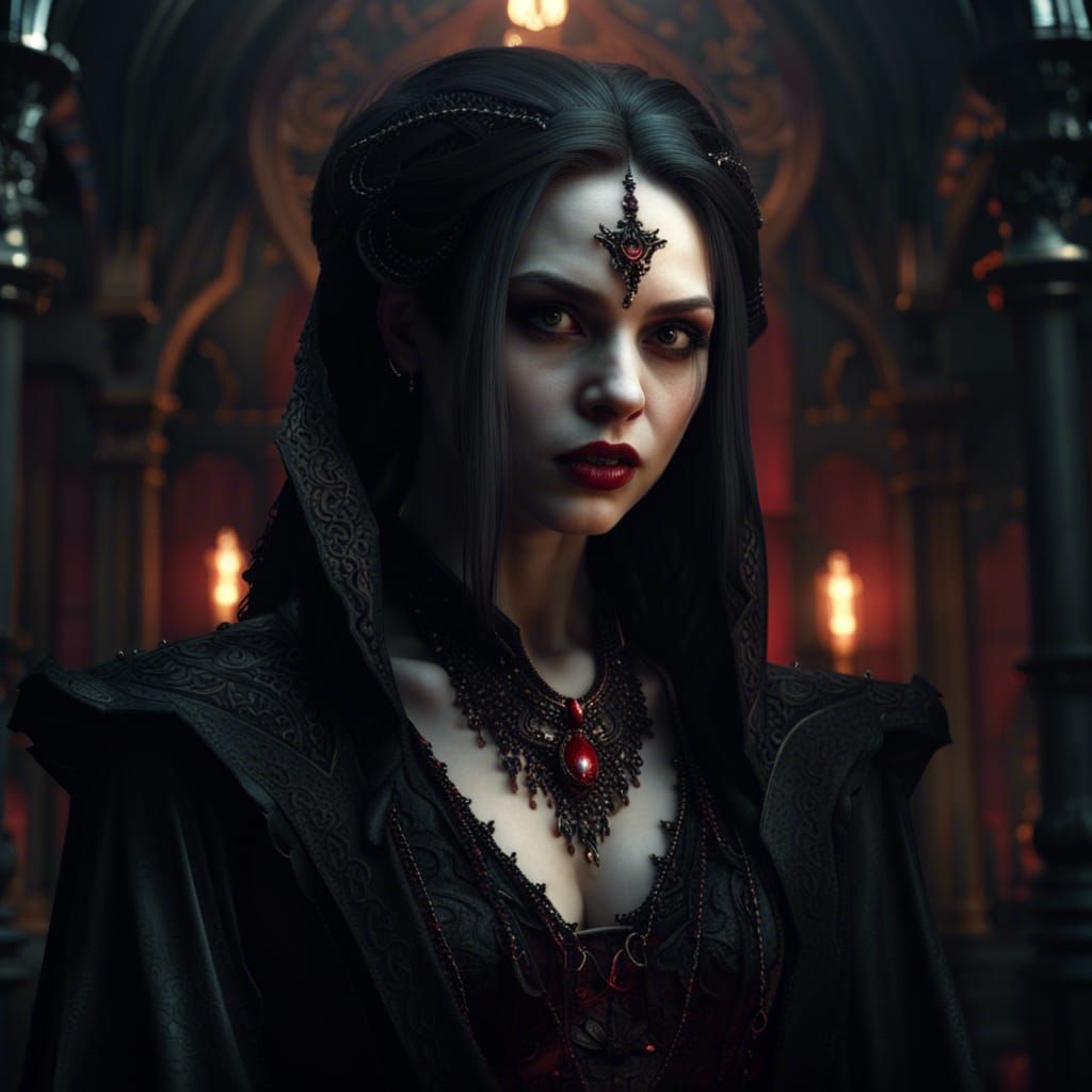 Gothic Vampire with Sharp Features in Digital Art