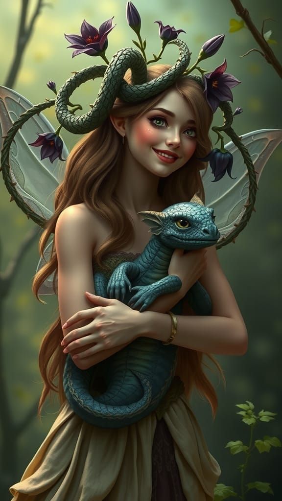 Fairy Crowned with Blooming Black Lilies