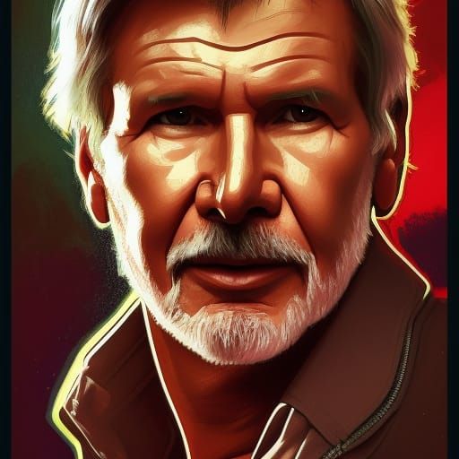 Detailed Portrait of Harrison Ford in Splash Art Style