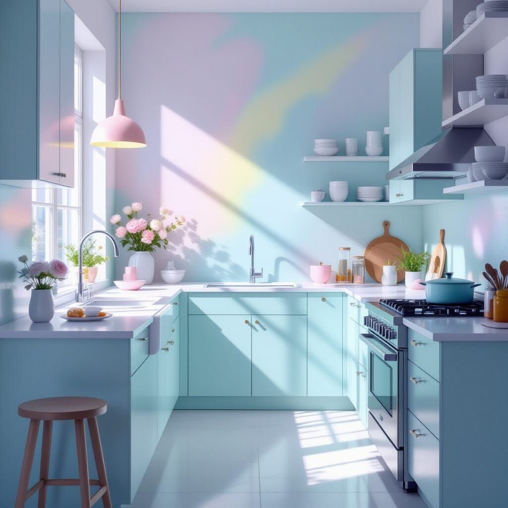 Minimalist Kitchen in Pastel Gradients