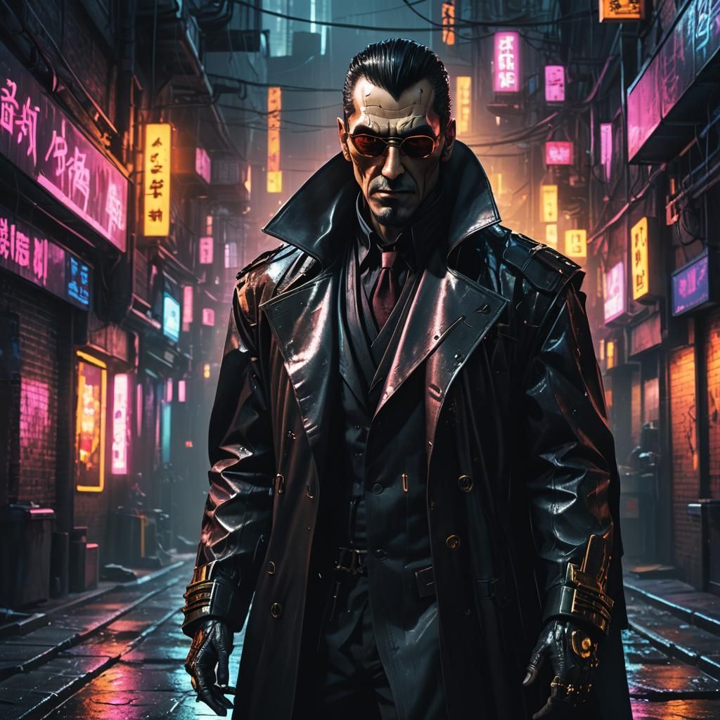 Cyberpunk Dracula in a Dark Alleyway