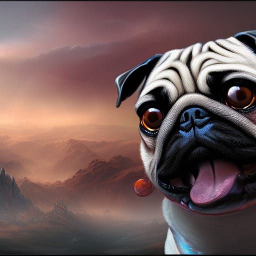 Detailed Pug Portrait in Fantasy Concept Art Style