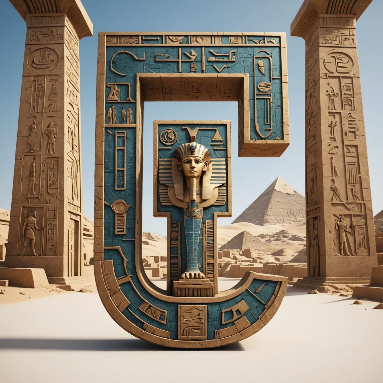 Egyptian Letter E Monument, Hyperrealistic Digital Art