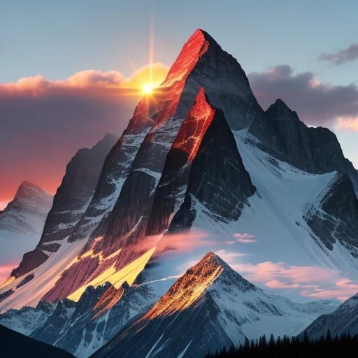 Sunset Over Mountain Range