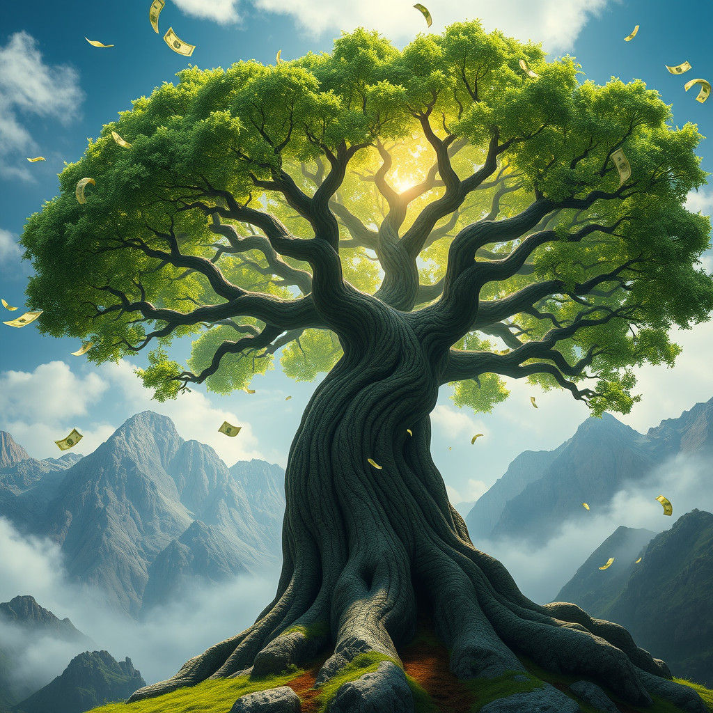 Majestic Money Tree in Fantasy Concept Art Style