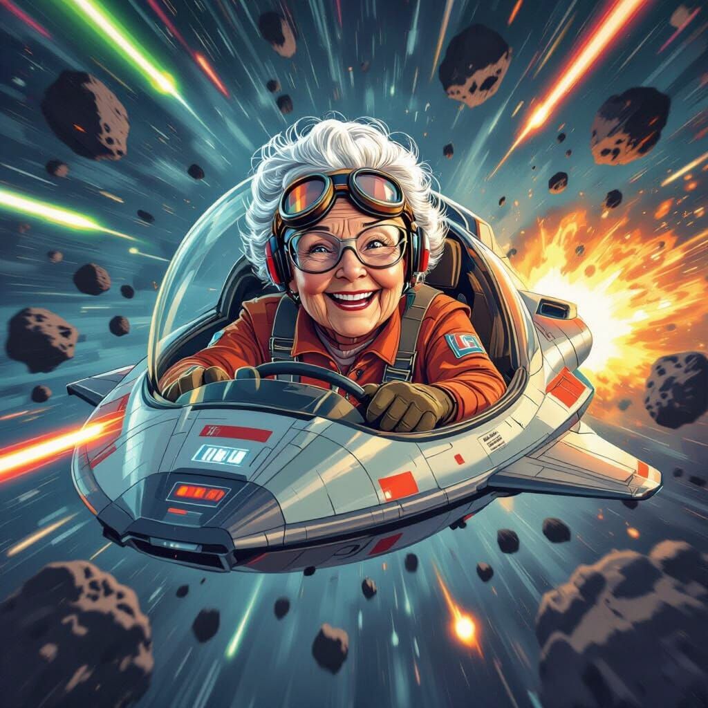 Grandmother Pilots Spaceship Through Asteroid Field in Comic...