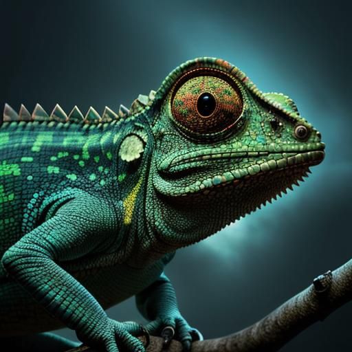 Cute Chameleon Macro in Digital Matte Painting