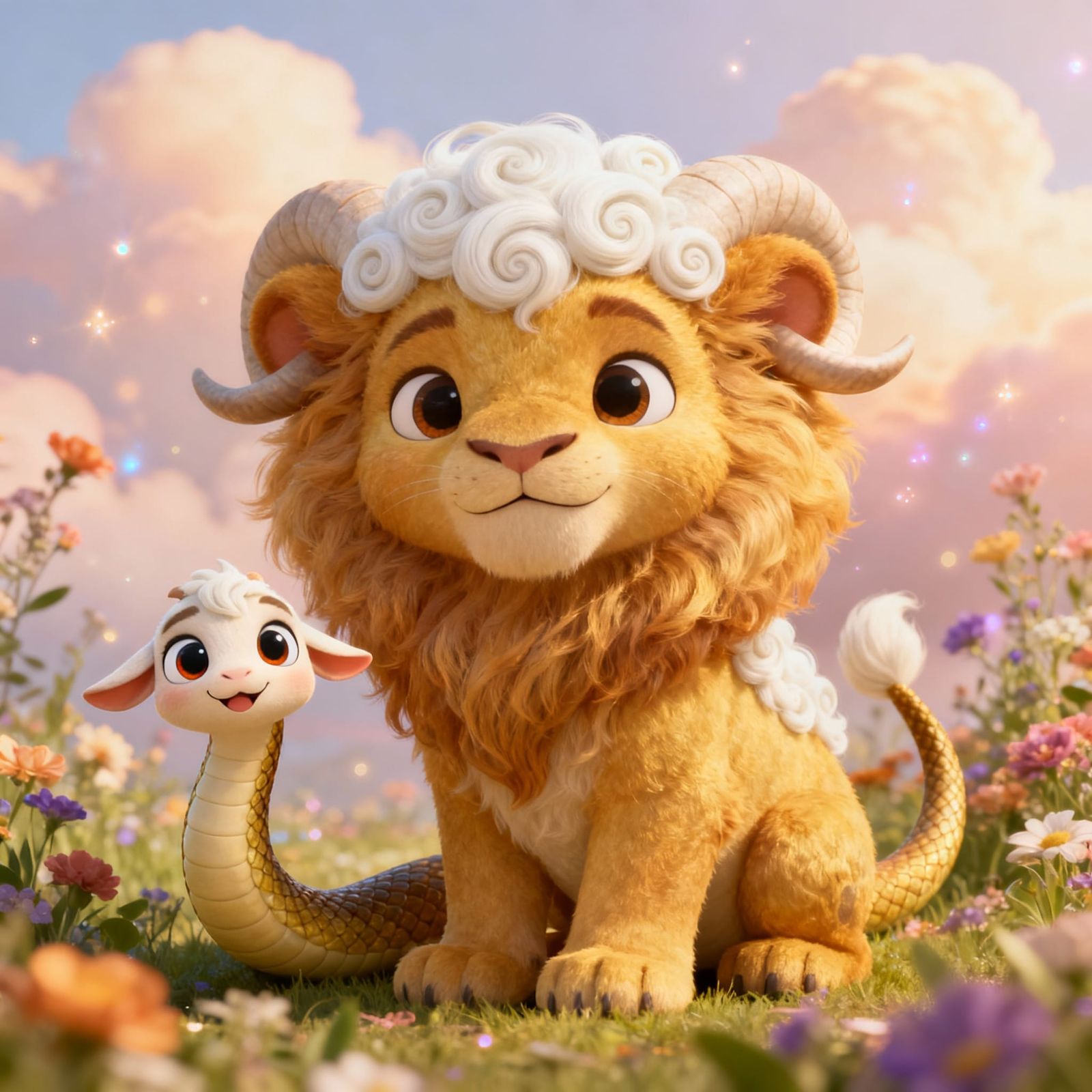 Cute Disney Pixar Chimera Creature in Whimsical Fantasy Scen...