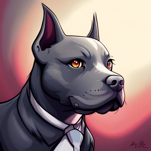 Blue Pitbull Dog in Anime Style