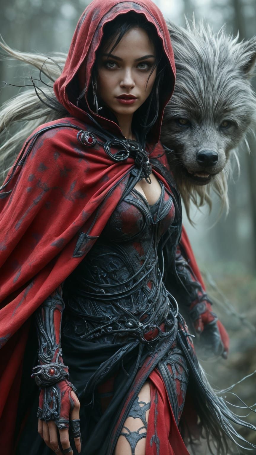 Little Red Riding Hood and Wolfman in Urban Fantasy Style