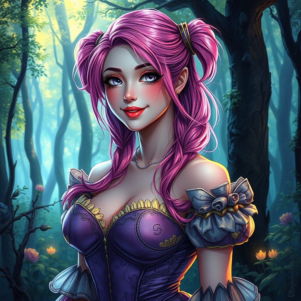 Fantasy Woman in Enchanted Forest, Alcohol Ink Style