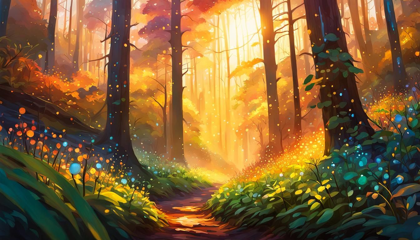 Magical Forest: Morning Sunlight in Expressionism