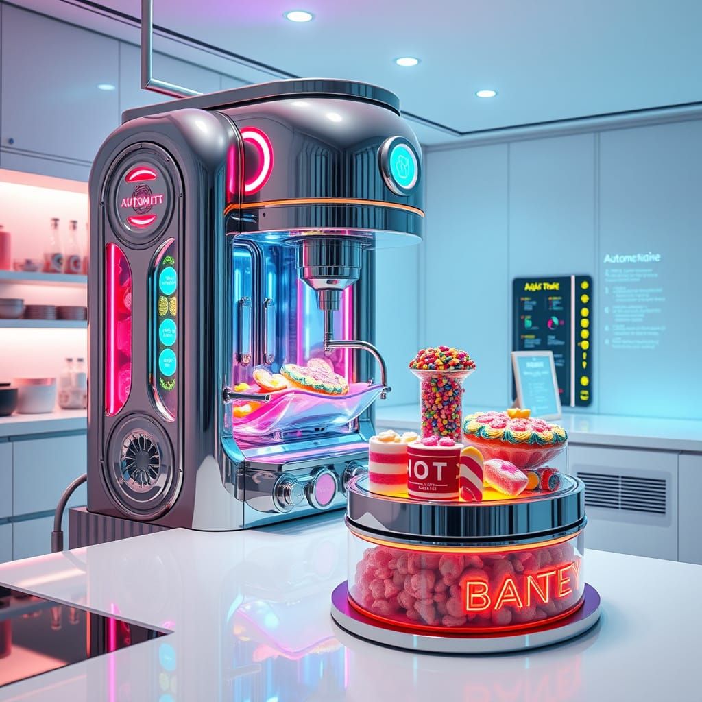 Gleaming Chrome Candy Machine in Futuristic Kitchen