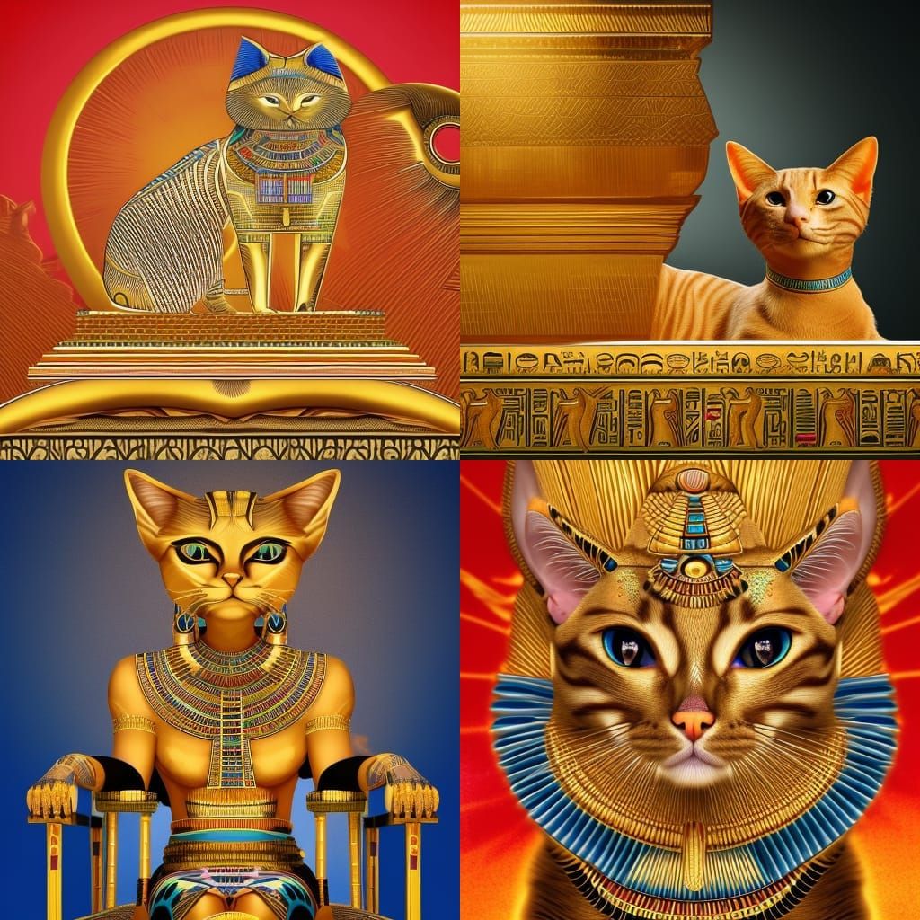 Egyptian Bastet Cat on Bone Throne: Hyperrealistic Art