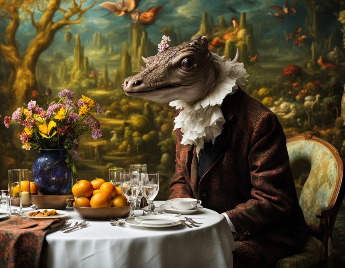 Surreal Restaurant Celebration with Exotic Aliens