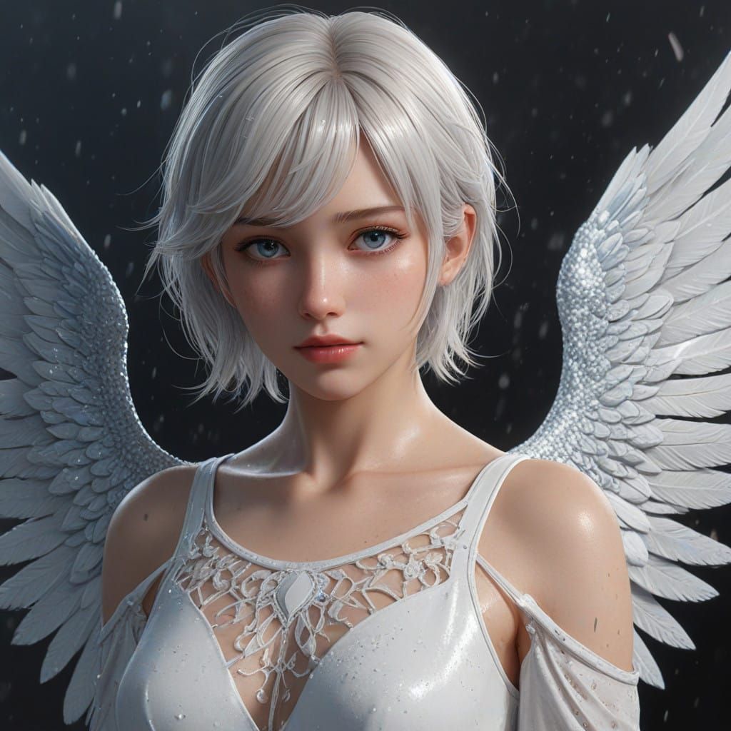 Serene Young Girl Takes Flight Under Midnight Fog