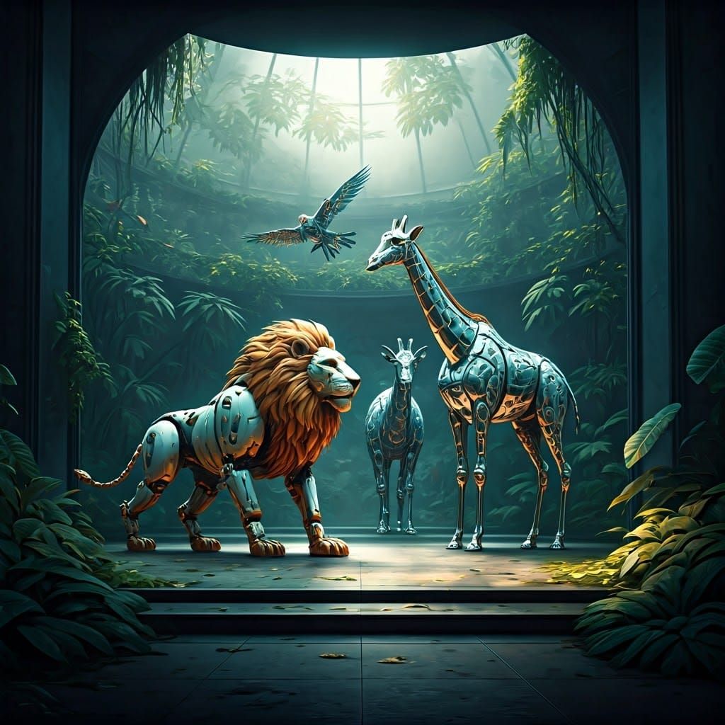Futuristic Zoo with Robotic Animals