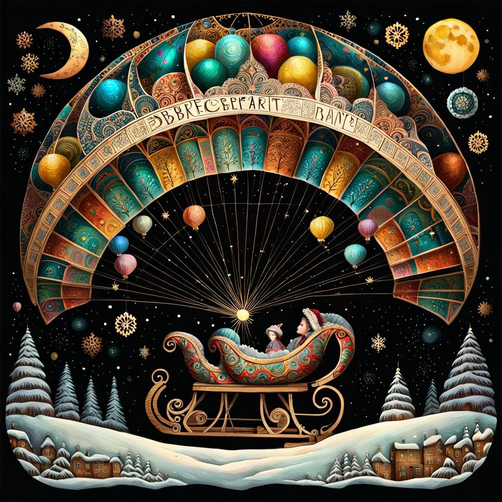 Colorful Paper Balloon and Antique Doll in Folk Art Style