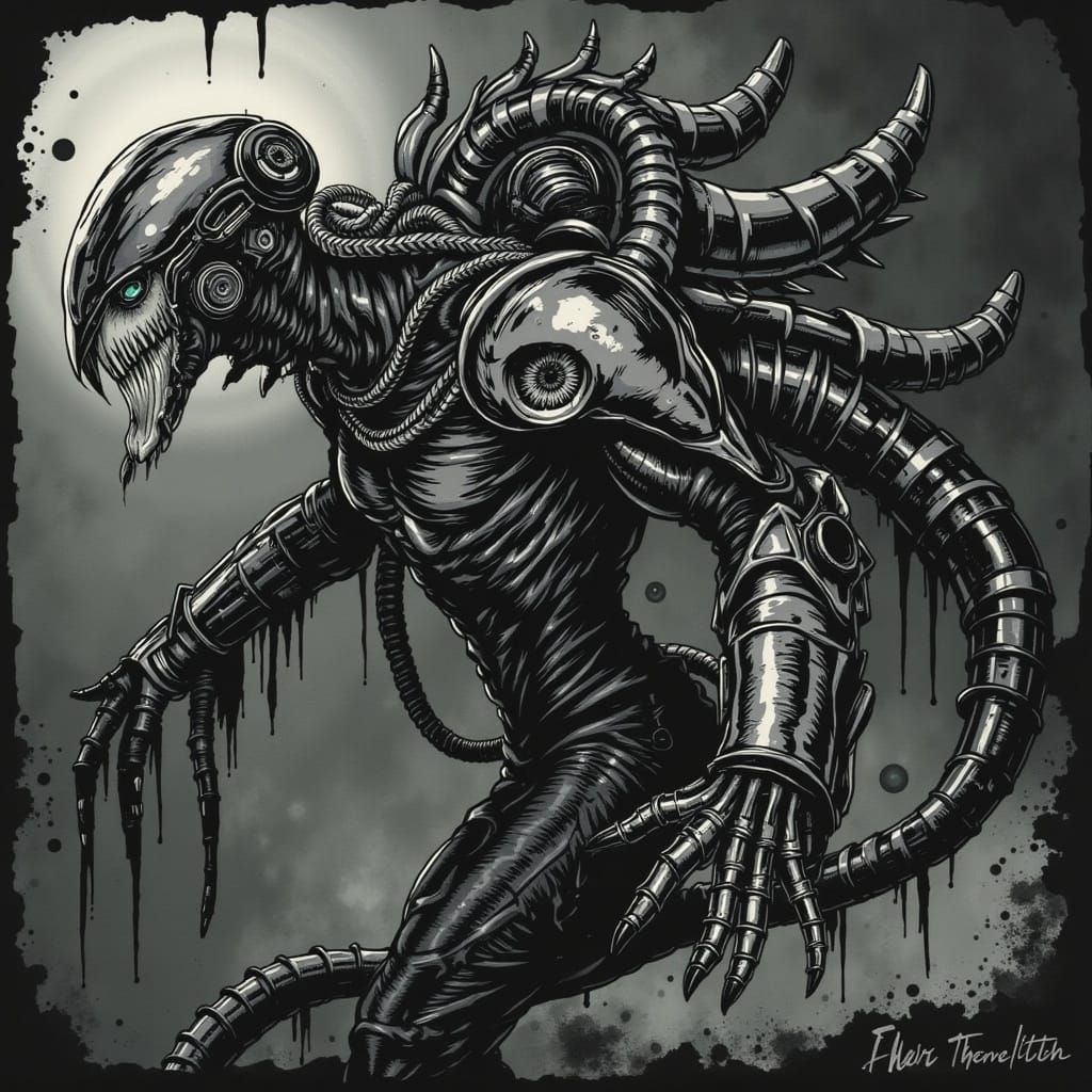 Biomechanical Aquatic Figure in H.R. Giger Style