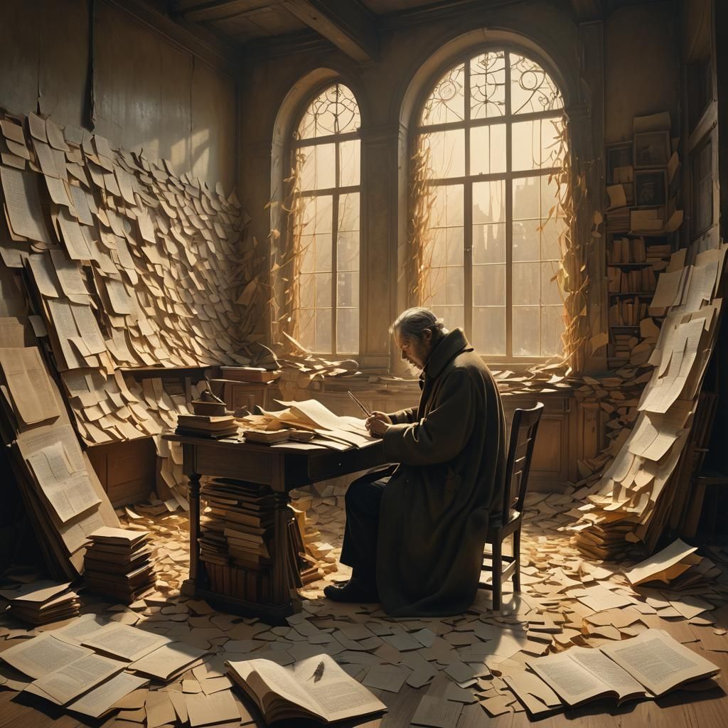 Fantastical Figure at Desk with Book: Concept Art