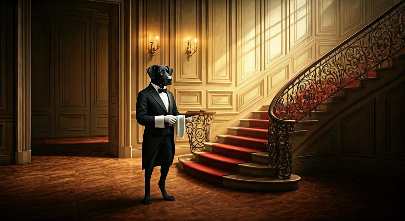 Dignified Butler in Grand Estate Entrance