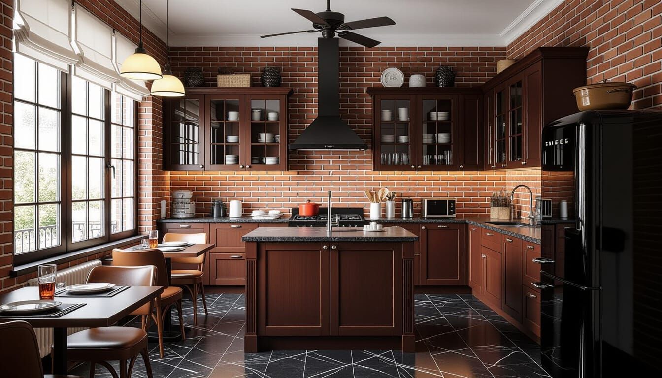 Victorian Kitchen Wide-Angle View with Appliances